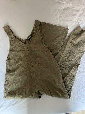 Zara Beige Linen-Blend Wide Leg Jumpsuit